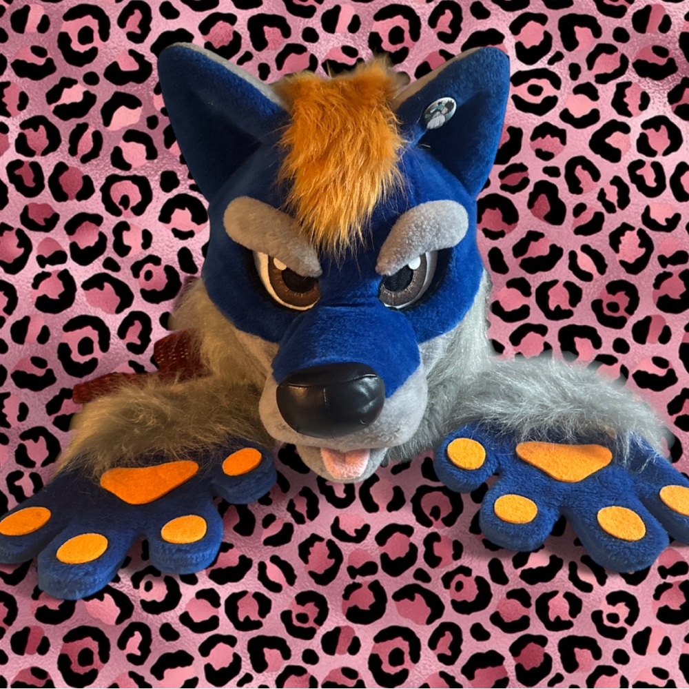 Blue and Orange Furry Costume Head with Paws